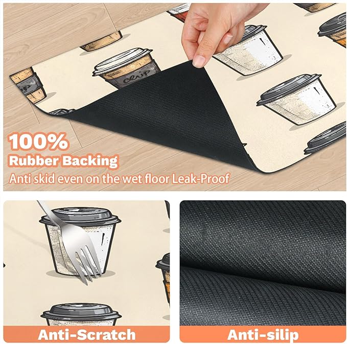 Vintage Coffee Dog Food Mat for Floors Absorbent Dog Bowl Mat for Food and Water Dispenser Quick Dry Cat Food Placemat Pet Supplies 17" x 30", Coffee Theme