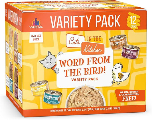 Weruva Cats in The Kitchen, Word from The Bird! Variety Pack, 3.2oz Can (Pack of 12)