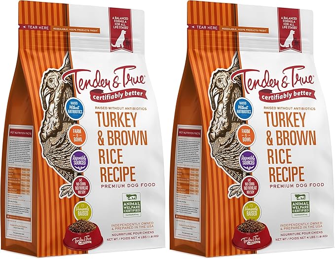 Tender & True Antibiotic-Free Turkey & Brown Rice Recipe Dog Food, 4 lb (Pack of 2)