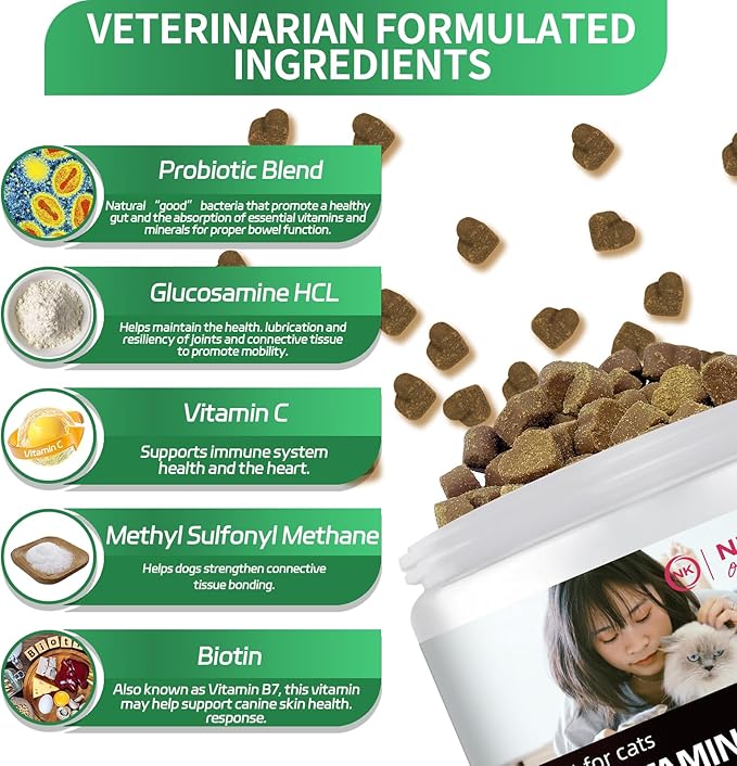 Nutra Kams Multivitamin Chews for Cats, Nutritional Supplement for Strong Immunity, Support Digestion and Skin Care, 300 Grams, 200 Chews.