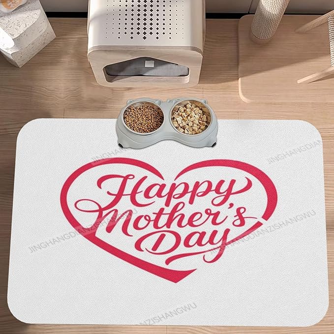 Pet Feeding Mat Absorbent Dog Mat for Food Water Bowl No Stains Quick Dry Water Dispenser Mats Happy Mother's Day Floral Gift Mom Dj Dog Accessories Pet Supplies Bowl for Messy Drinkers 24x16In