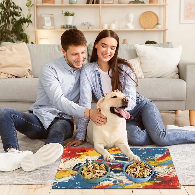 Off-Road Vehicle Dog Food Mat for Floors Absorbent, Quick Dry Water Dispenser Mat for Food, Water, Pet Supplies 24" x 32",