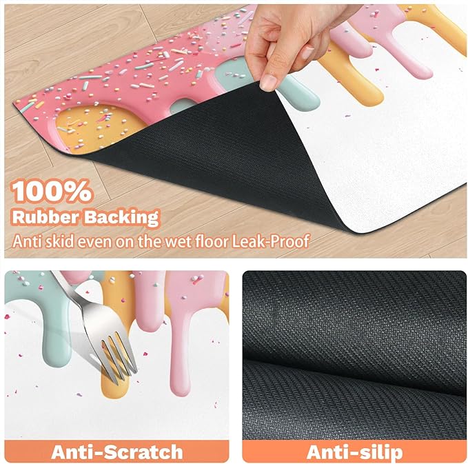 Ice Cream Dog Food Mat for Floors Absorbent Dog Bowl Mat for Food and Water Dispenser Quick Dry Cat Food Placemat Pet Supplies 12" x 20", Colorful Dessert
