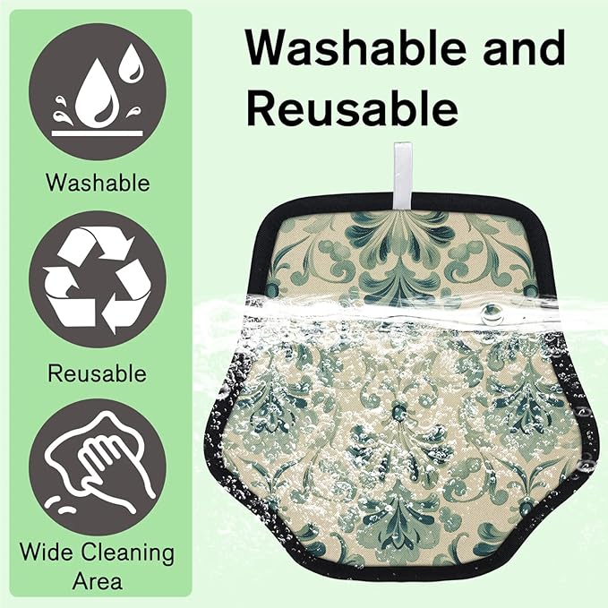 Green Floral Prints Electrostatic Pet Hair Removal Glove for Cats & Dogs - Reusable Grooming Mitt for Couch, Carpet, Car Seat & Laundry - Large 9x9 Inch