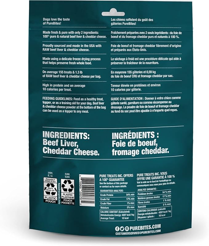 PureBites Beef & Cheese Freeze Dried Dog Treats, 2 Ingredients, Made in USA, 8.8oz