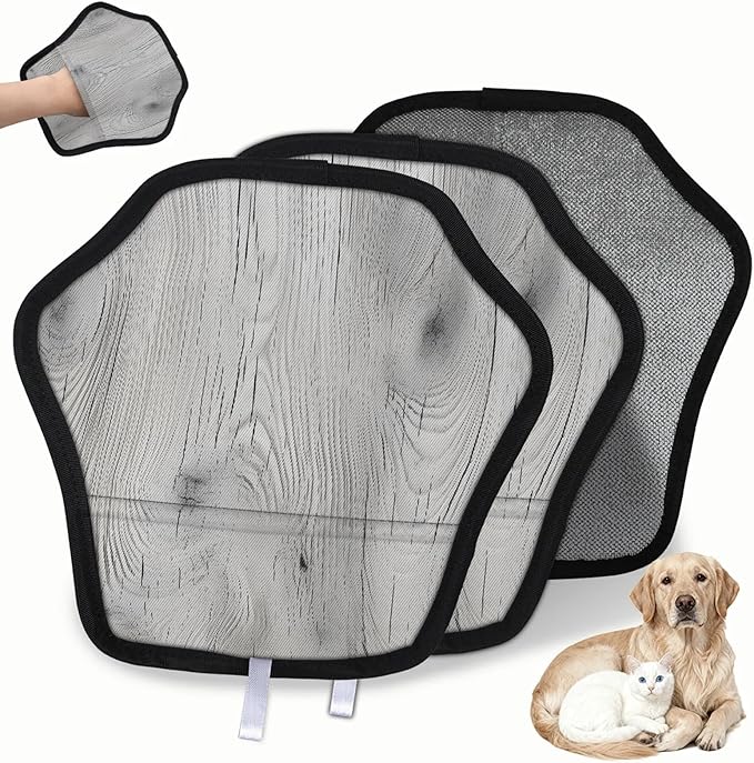 Reusable Pet Hair Removal Glove Retro Wood Grain Magic Brush for Cat & Dog Hair Remover for Car, Sofa, Bedding, Clothes - 9x9 Mitt Washable