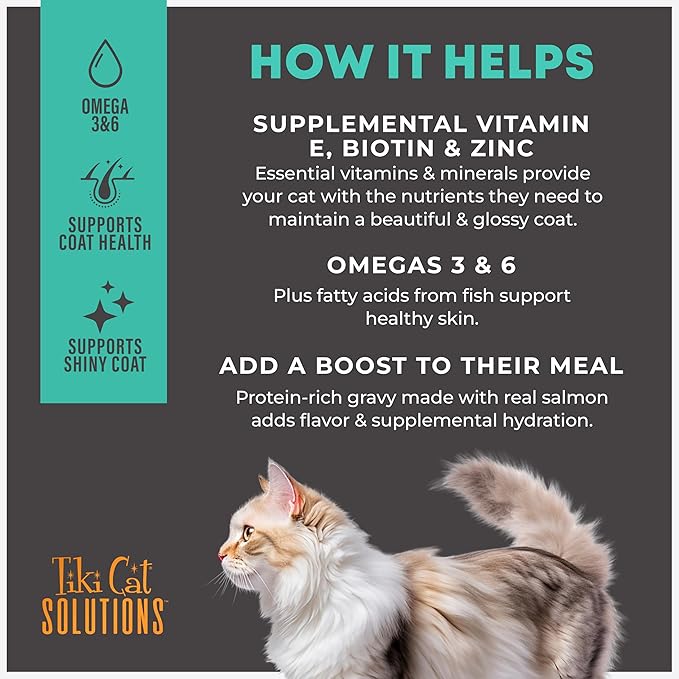 Tiki Cat Solutions Topper Multipack, Skin Coat, Salmon Recipe in Broth, 1.5 oz. Pouch (12 Pack)