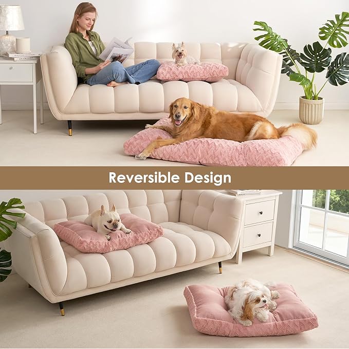 EHEYCIGA Washable XL Dog Bed for Crate 41x27 Inch, Reversible Kennel Pad for Extra Large Dogs Weight Up to 75 lbs, Plush and Comfy Pet Sleeping Mat, Pink