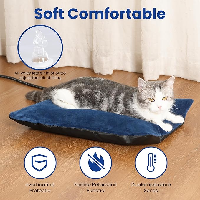 MARUNDA Outdoor Heated Cats Bed - 100% Waterproof Outdoor Heated Pet Bed with Double Built-in AutoThermostat - Heated Pet Bed for Outside Animals (20" x 16" (L), Blue)
