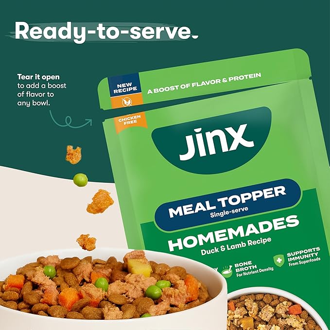 Jinx Wet Dog Food Topper, Mix with Dry Dog Food, Made with Real Lamb & Duck, Bone Broth, No Fillers, Puppy, Adult, Senior, 3oz, 8 Pack