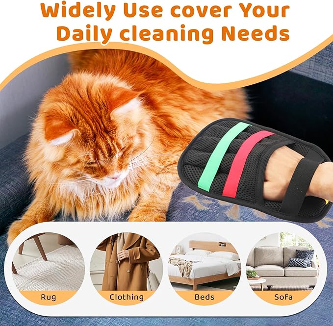 Pet Hair Remover Glove for Dogs & Cats, Newly Upgraded Reusable Electrostatic Pet Hair Gloves, Pet Hair Remover Tool for Clothing, Couch, Carpet, Car Seat（1Pcs-Orange
