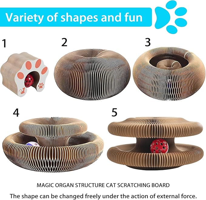 Kitty Kurlz Magic Organ Cat Scratcher Board Foldable Accordion Cats Toy Magic Organ Cat Scratch Board with Bell Balls and Track Adventure (Brown)