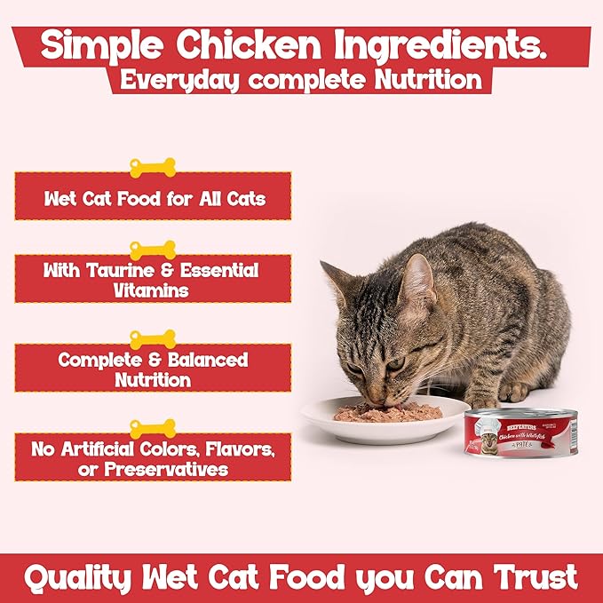 Beefeaters Chicken Whitefish Pate Wet Cat Food 5.5oz (24-Pack) | Adult Wet Food with Taurine, Premium Catfood Wet Food, No Artificial Additives, Balanced Nutrition | Supports Immune System & Vision