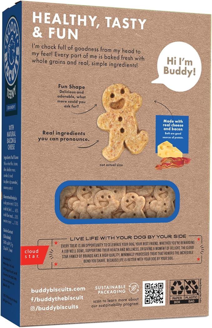 Buddy Biscuits Cloud Star 8 oz. Box Teeny Crunchy Dog Treats Made with Bacon & Cheese (Pack of 2)
