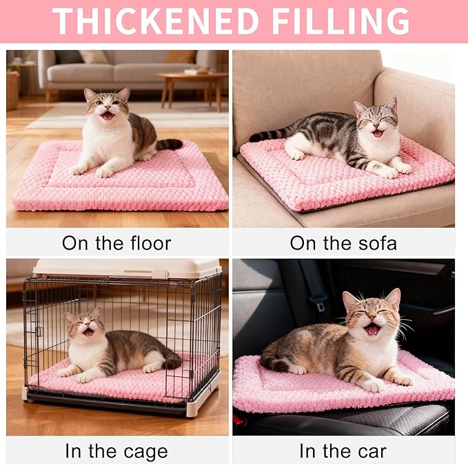 Dog Bed Mat,Reversible & Ultra Soft Kennel Pad-Machine Washable Pet Bed for Dogs & Cats-All-Weather Crate Liner for Crates,Carriers & Travel (Pink, 18" L x 14" W x 1.5" Th)