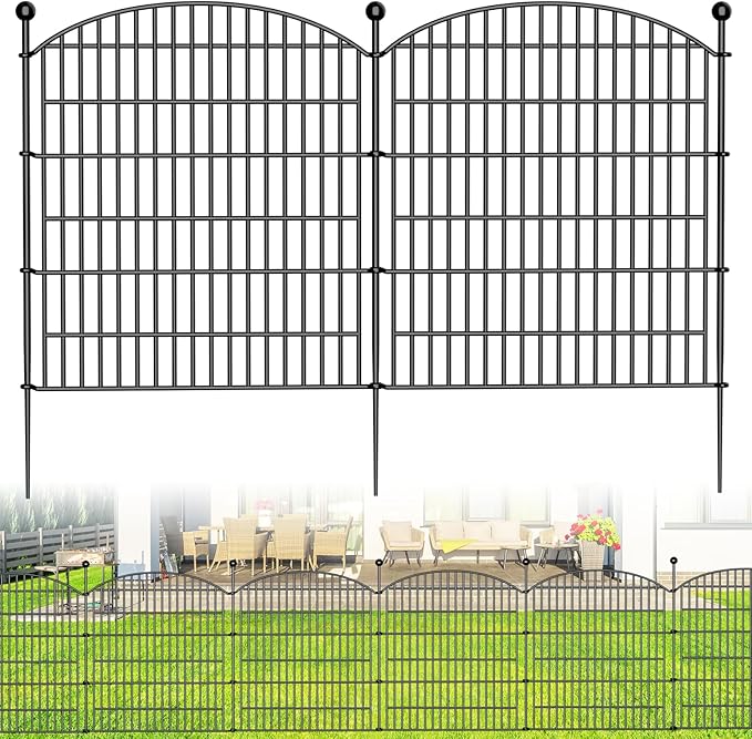 Decorative Garden Fence, 5 Panels - 32 in (H) x 11.8 ft (L) No Dig Dog Fence Outdoor for Yard, Rustproof Tall Garden Fencecing Panels, Animal Barrier Suitable for Yard Border, Patio, and Outdoor Use