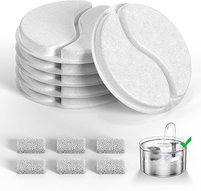 Glass Cat Water Fountain Filter Replacement Set – 6 Filters Replacement - 3 Month Supply Official Replacement Filters Set for LuvMypett Pet Fountain GF222