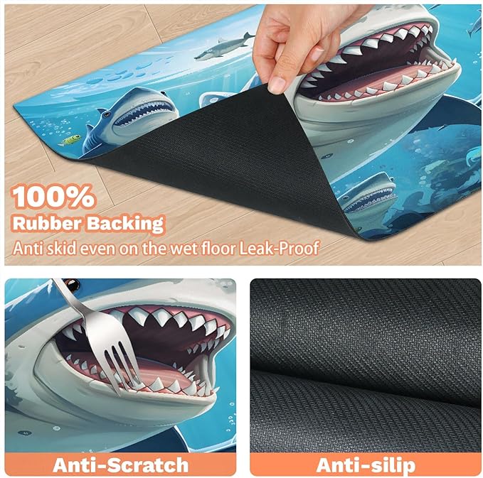 Ocean Shark Dog Food Mat for Floors Absorbent Dog Bowl Mat for Food and Water Dispenser Quick Dry Cat Food Placemat Pet Supplies 17" x 30", Underwater World