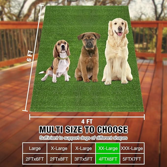 GLOBREEN Artificial Grass Pad for Dogs Potty, 4FTX6FT Pets Fake Grass Pee Pads, Turf Grass Rug Patio Balcony Yard Indoor Outdoor Use