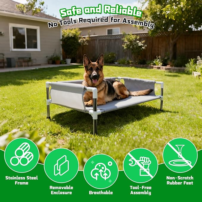 Makerfire Elevated Dog Bed, Raised Dog Sofa Bed for Medium Dogs, Detachable Cooling Indoor/Outdoor Pet Cot with Non-Slip Feet, Polyester Cotton (33''L x 20.5''W x 11.6''H)