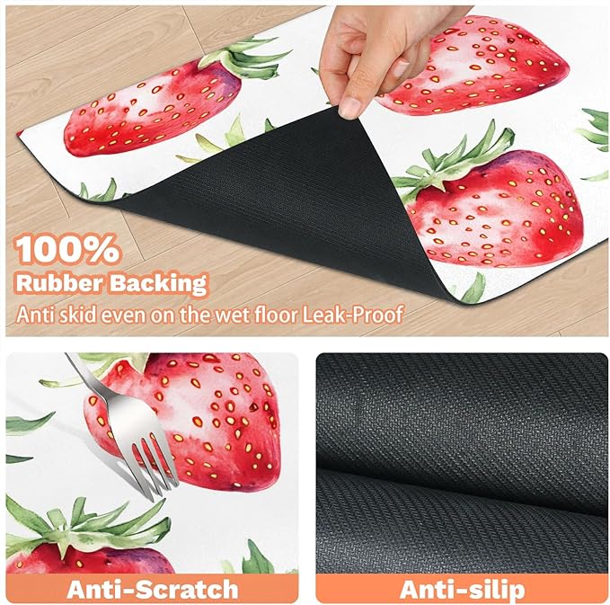 Strawberry Dog Food Mat for Floors Absorbent Dog Bowl Mat for Food and Water Dispenser Quick Dry Cat Food Placemat Pet Supplies 12" x 20", Cute Fruit