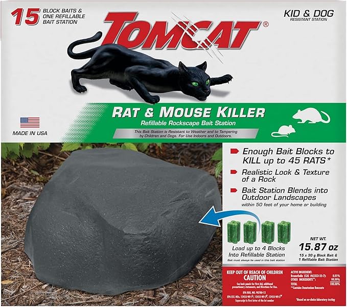Tomcat Rockscape Bait Station: Rat and Mouse Killer, Discreetly Place Outdoors, Refillable, Kid and Dog Resistant