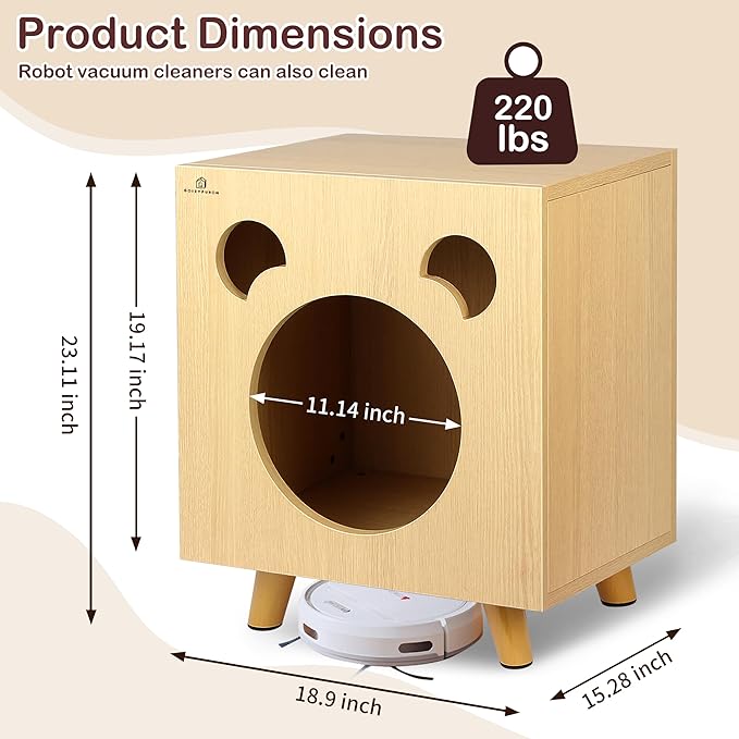 Cat End Table Aluminum Bed Table, Nightstand, Cat Litter Box Enclosure for Indoor and Outdoor with Cabinet Legs and Countertop, Weatherproof, Beige
