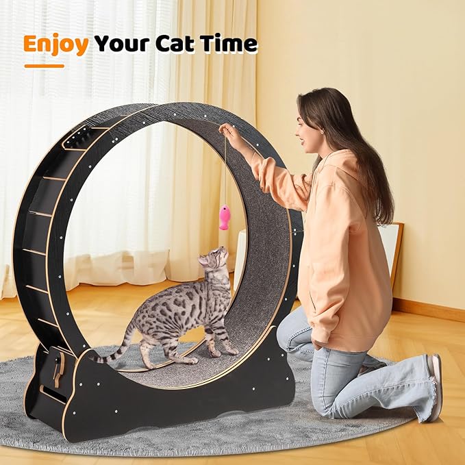 VINGLI Cat Wheel Exerciser for Indoor Cats, 39" Large Cat Exercise Wheel, Silent Kitten Running Wheel with Safety Lock, Black (Large-39.4 inch)