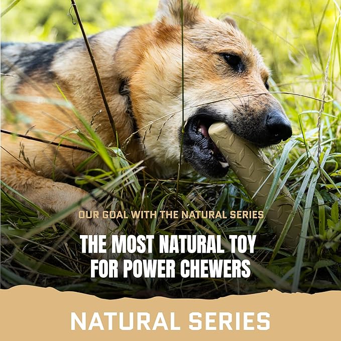 Monster K9 Indestructible Natural Series Chew Stick - Backed for Life - No Color Additives, Minimal Fillers, Safe Non-Toxic Rubber - Durable Toy for Aggressive Chewers - USA Made - 9"x2" Solid-Core