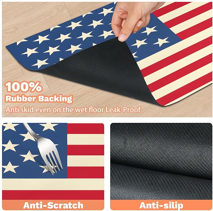American Flag Dog Food Mat for Floors Absorbent Dog Bowl Mat for Food and Water Dispenser Quick Dry Cat Food Placemat Pet Supplies 24" x 32", USA Flag