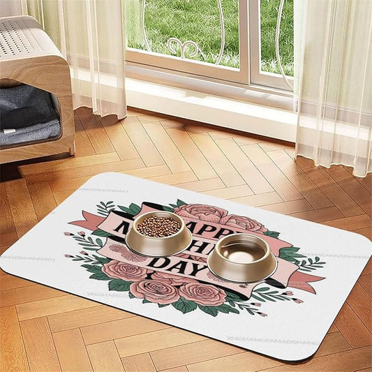 Pet Feeding Mat Happy Mother's Day Floral Gift Mom M Absorbent Pet Placemat for Food Water Bowl with Waterproof Rubber Backing 18X12In Quick Dry Water Dispenser Mat for Dog Cat