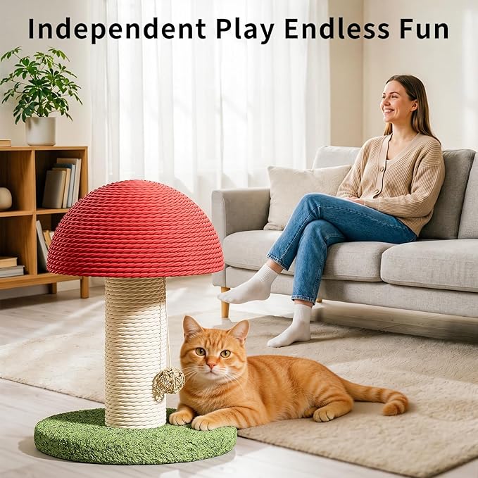 Cat Scratching Post & Cat Tree 6.3×7.1×11 in, Mushroom Shaped Small Cat Tower with Natural Sisal Rope, Durable Cat Scratcher & Cat Toy for Indoor Cats & Kittens