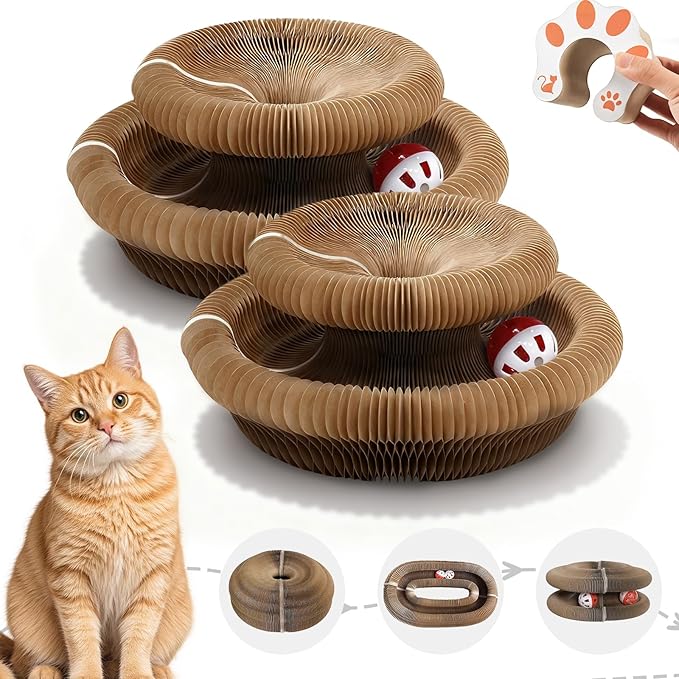 2Pcs Magic Organ Cat Scratcher Toy, Extra-Thick & Large Connectable Cardboard Cat Scratching Board with Bell Ball, Interactive Enrichment Toy for Indoor Cats & Kittens