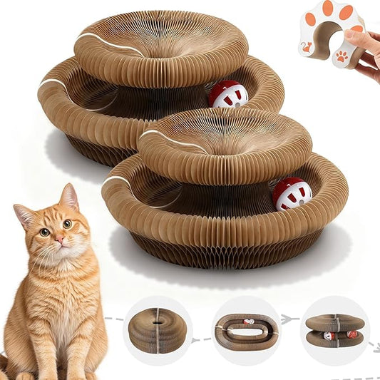 2Pcs Magic Organ Cat Scratcher Toy, Extra-Thick & Large Connectable Cardboard Cat Scratching Board with Bell Ball, Interactive Enrichment Toy for Indoor Cats & Kittens