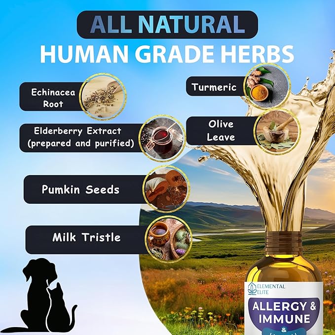 Allergy Relief Drops for Dogs & Cats, Natural Anti-Itch Support Supplement, Soothes Seasonal Allergies, Skin Irritation & Boosts Pet Wellness, Gentle Herbal Formula for All Breeds & Ages