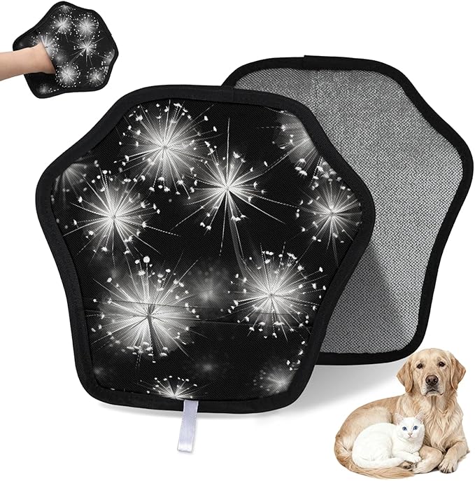 Reusable Pet Hair Removal Glove Dancing Dandelions Magic Brush for Cat & Dog Hair Remover for Car, Sofa, Bedding, Clothes - 9x9 Mitt Washable