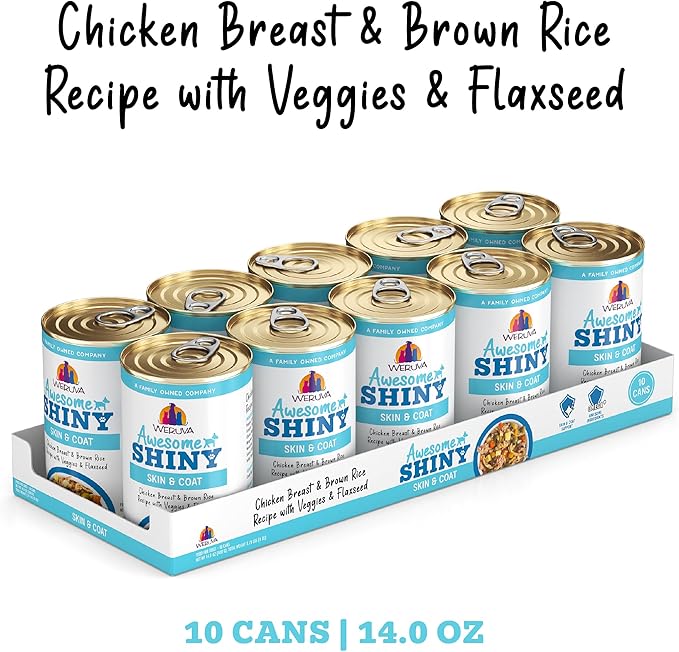 Weruva Awesome Shiny Wet Dog Food, Chicken & Brown Rice with Veggies, 14oz Can (Pack of 10)