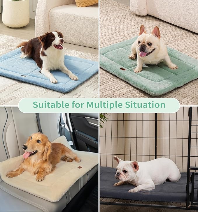 MADE 4 PETS Dog Crate Pad Bed for Medium Large Dogs, Washable & Reversible, Anti-Slip Kennel Mat for Cozy Sleeping, Soft Fluffy Dog Bed for Indoor & Outdoor Use, 35"x23", Green