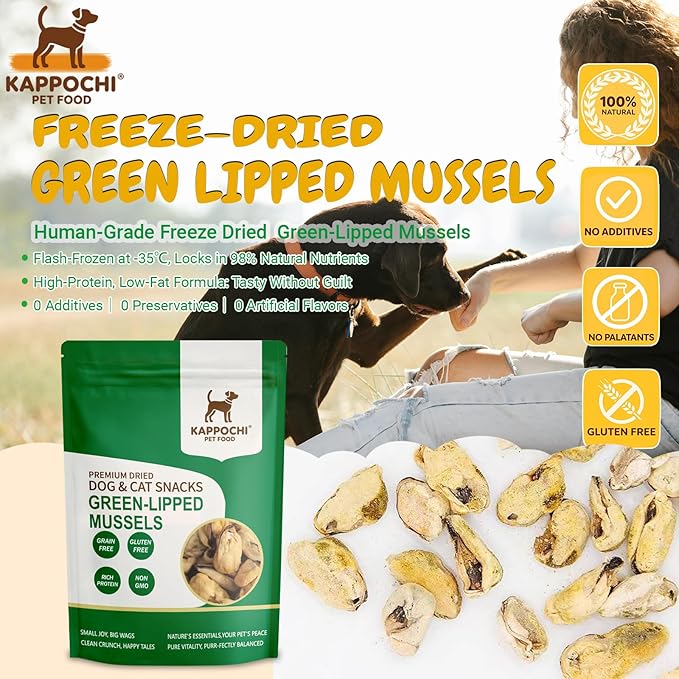 Freeze-Dried Green-Lipped Mussels Cat Dog Treats, 1.76oz(50.0g), 100% Single Ingredient High Protein Training Treats, Rich in Omega, Natural & Raw, No Additives, Grain Free, Gluten Free