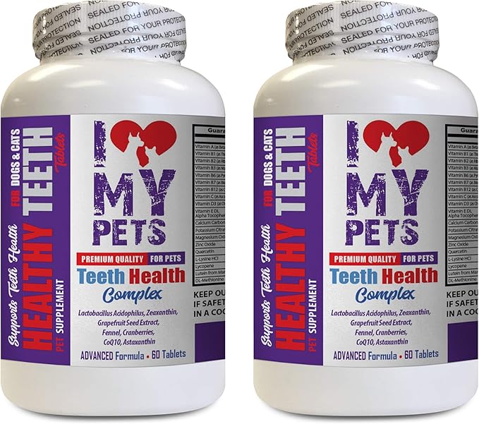 I LOVE MY PETS LLC cat Gum Protection - PET Teeth Health Complex - Dogs and Cats - Premium Care - Vitamin Supplement for Cats - 2 Bottle (120 Treats)