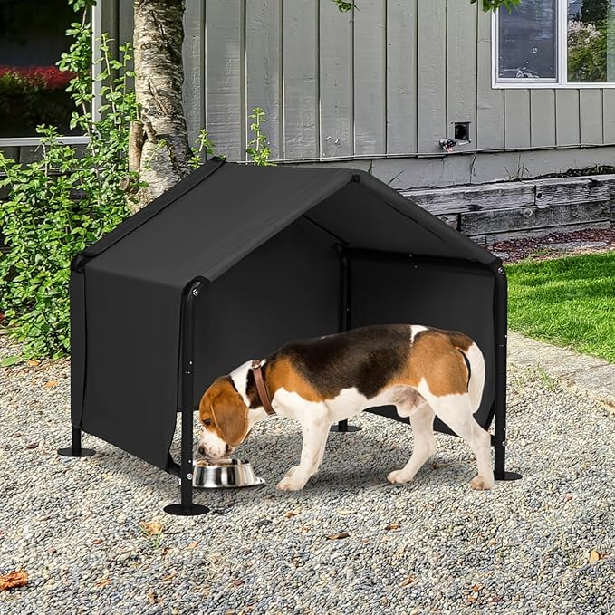 Dog Shades for Outside - Outdoor Dog Kennel for Small Dogs, 29.5”x25.6”x25.6” Outdoor Sun Rain Canopy Pet House, Waterproof Pet Canopy Shelter for Small Animals with Ground Nails, Black