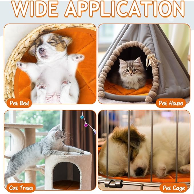 2 Pcs Self Warming Cat Mat Round Self Heating Pad Bed Reversible Machine Washable Heated Bed Anti Slip Warming Pad Pet Mat for Cat Crate Indoor Outdoor(Orange,16 Inch)