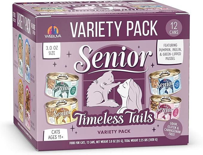Weruva Senior Cat Food, Timeless Tails Variety Pack, 3oz Can, Pack of 12