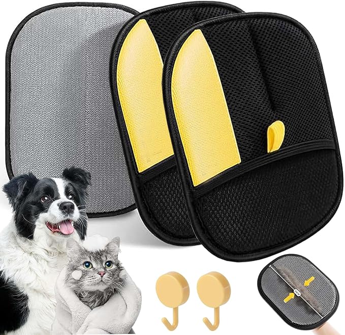 Upgrade Electrostatic Gloves Pet Hair, Reusable Pet Hair Remover Electrostatic Gloves, Pet Hair Remover Mitt with Static Charge for Dogs & Cats, for Furniture, Clothes, Bedding (2PCS,A)