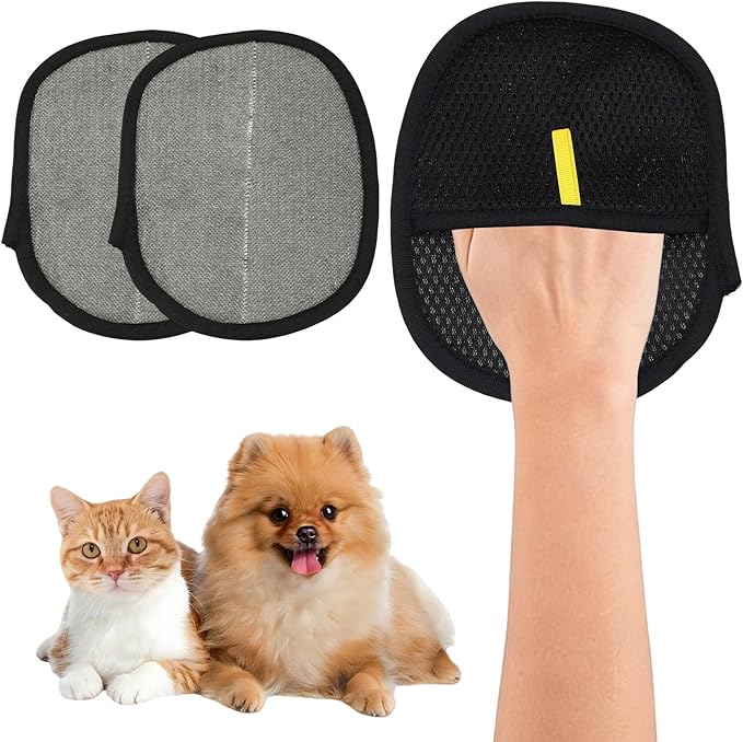 Pet Hair Remover Gloves, Electrostatic Pet Hair Dog Cat Grooming Removal Glove Reusable Magic Brush Animal Fur Removal Tool, (2Pcs, S, Black) for Clothes/Carpet/Couch/Car Seat