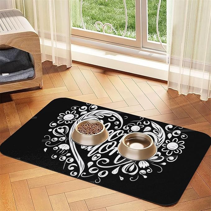 Dog Food Mat Happy Mother's Day Floral Gift for Mom Hn Absorbent Water Bowl Mats Cat Pet Feeding Placemats 18X12In