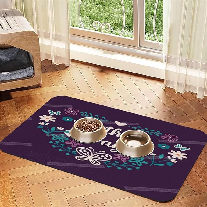 Pet Feeding Mat Absorbent Dog Mat for Food and Water Bowl Dog Accessories Happy Mother's Day Floral Gift for Mom Lm Pet Supplies Dogs Quick Dry Cat Water Dispenser Mats 24x16In