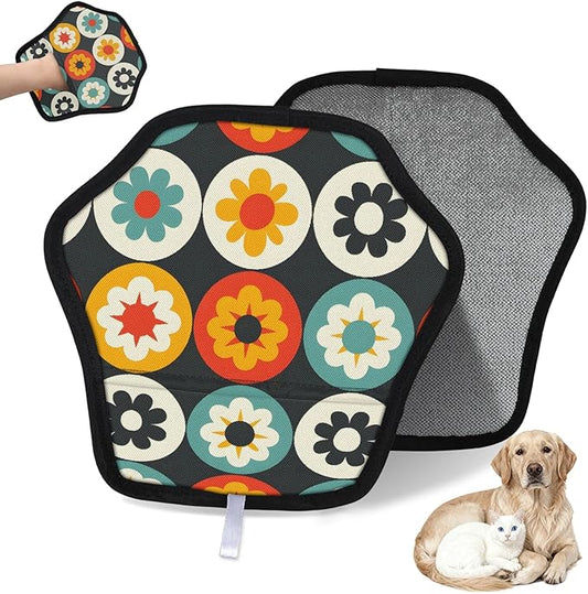 Reusable Pet Hair Removal Glove Floral Circles Magic Brush for Cat & Dog Hair Remover for Car, Sofa, Bedding, Clothes - 9x9 Mitt Washable