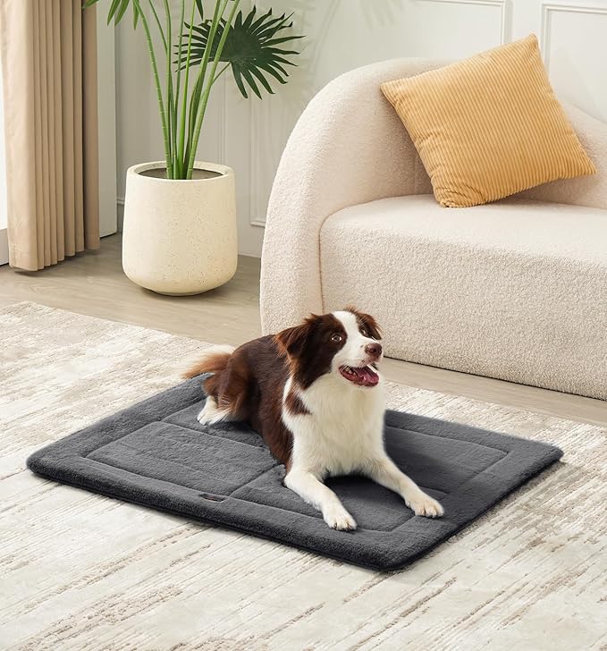 Made4Pets Dog Crate Pad Bed for Medium Large Dogs, Washable & Reversible, Anti-Slip Kennel Mat for Cozy Sleeping, Soft Fluffy Dog Bed for Indoor & Outdoor Use, 35"x23", Dark Gray