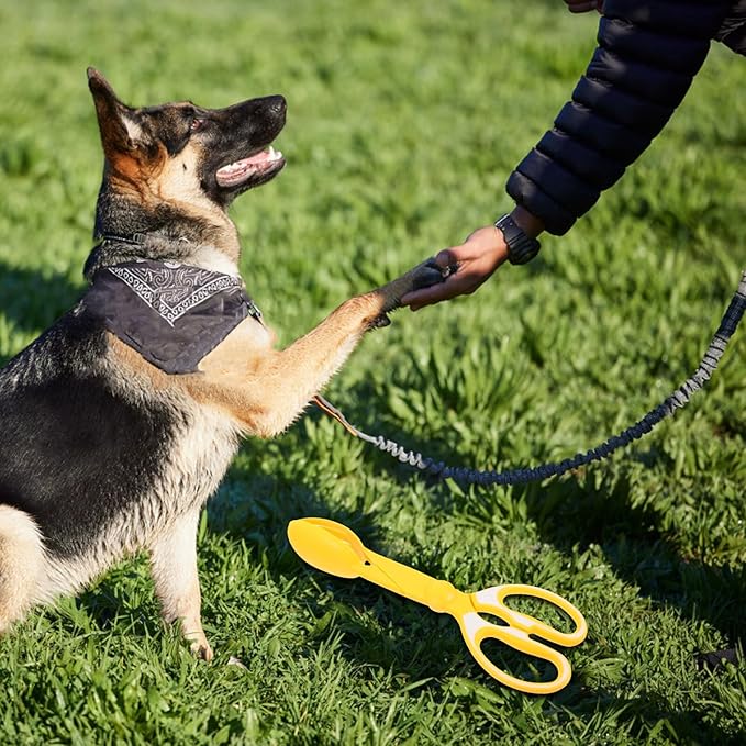 BESPORTBLE Portable Dog Poop Scooper Clamp, Outdoor Pet Waste Picker with Long Handle, Heavy Duty Yellow Poop Grabber for Dog Cleaning Supplies